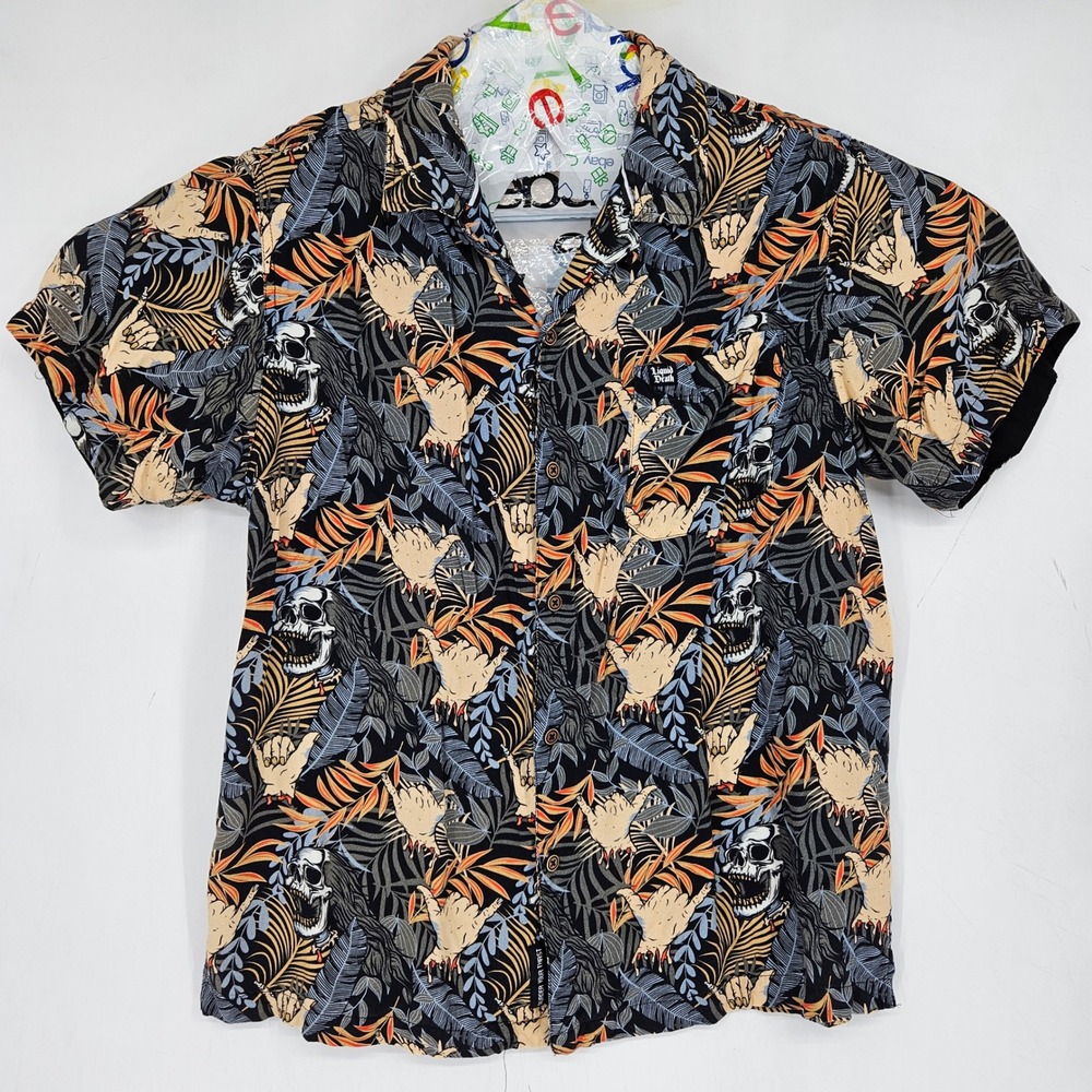 Liquid Death Shirt Mens Medium Hawaiian Button Camp All Over Print Aloha